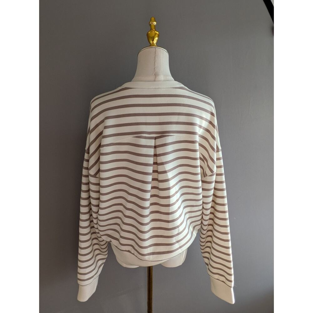 SPANX AirEssentials Striped Sweatshirt Pullover Cream Taupe Modal Size M - Picture 3 of 7